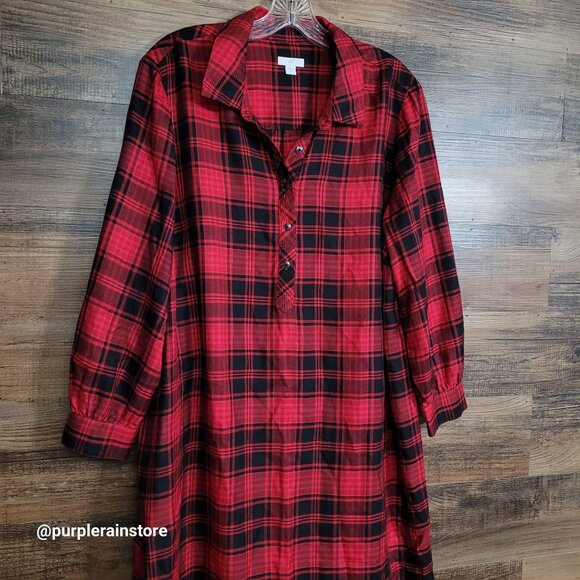 J  Jill Plaid Shirt Dress XLP Preppy Minimalist Country Girl Boho Western Boho - Picture 3 of 14